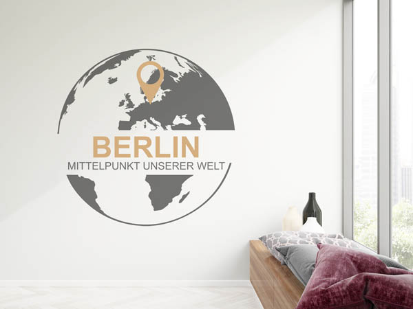 Wandtattoo Berlin - Mittelpunkt unserer Welt mit Pin im Globus