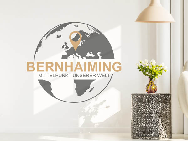 Wandtattoo Bernhaiming - Mittelpunkt unserer Welt mit Pin im Globus