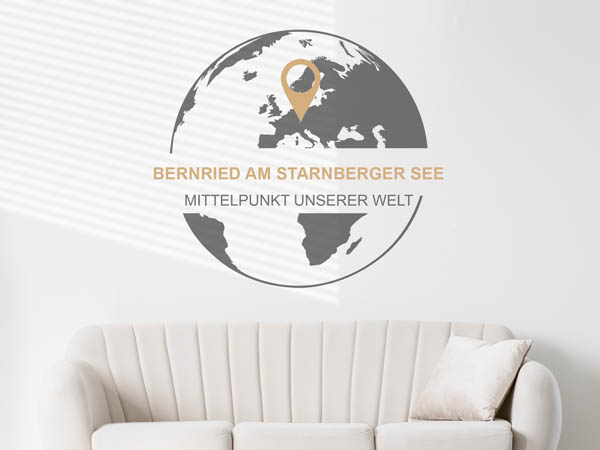 Wandtattoo Bernried am Starnberger See - Mittelpunkt unserer Welt mit Pin im Globus