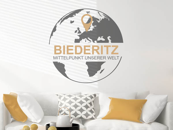 Wandtattoo Biederitz - Mittelpunkt unserer Welt mit Pin im Globus