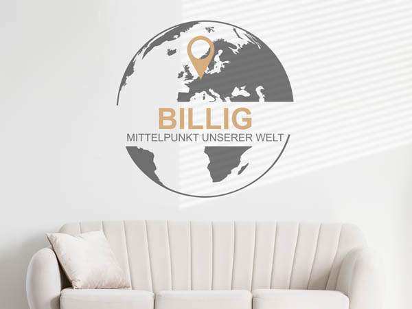 Wandtattoo Billig - Mittelpunkt unserer Welt mit Pin im Globus