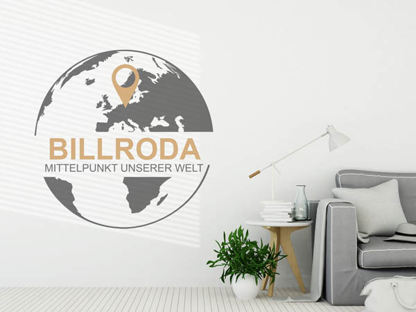 Wandtattoo Billroda - Mittelpunkt unserer Welt mit Pin im Globus