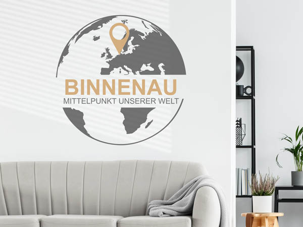 Wandtattoo Binnenau - Mittelpunkt unserer Welt mit Pin im Globus