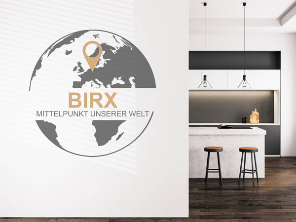 Wandtattoo Birx - Mittelpunkt unserer Welt mit Pin im Globus