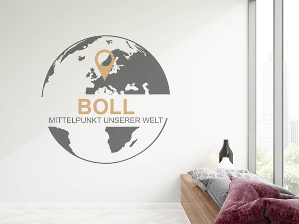Wandtattoo Boll - Mittelpunkt unserer Welt mit Pin im Globus