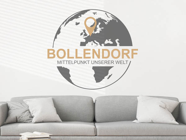 Wandtattoo Bollendorf - Mittelpunkt unserer Welt mit Pin im Globus