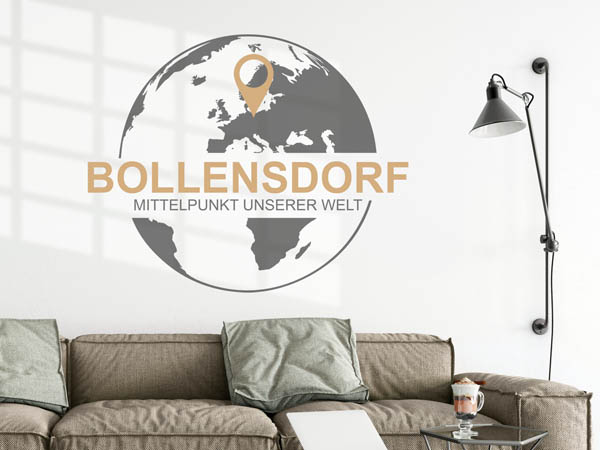 Wandtattoo Bollensdorf - Mittelpunkt unserer Welt mit Pin im Globus