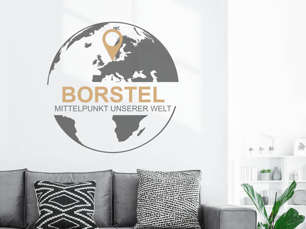 Wandtattoo Borstel - Mittelpunkt unserer Welt mit Pin im Globus