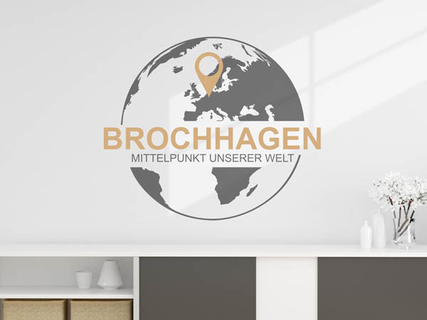 Wandtattoo Brochhagen - Mittelpunkt unserer Welt mit Pin im Globus