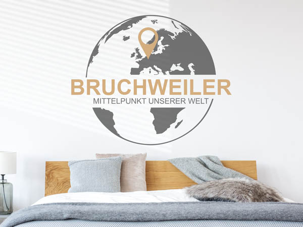 Wandtattoo Bruchweiler - Mittelpunkt unserer Welt mit Pin im Globus