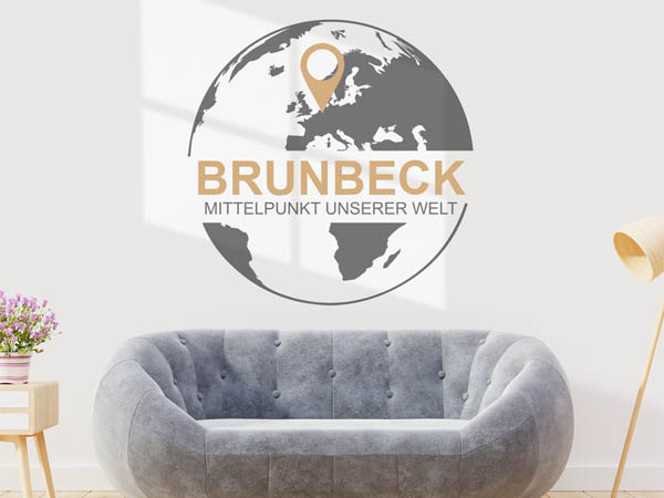 Wandtattoo Brunbeck - Mittelpunkt unserer Welt mit Pin im Globus