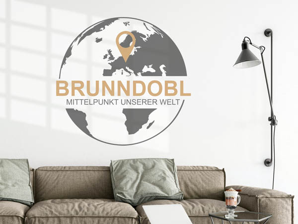 Wandtattoo Brunndobl - Mittelpunkt unserer Welt mit Pin im Globus