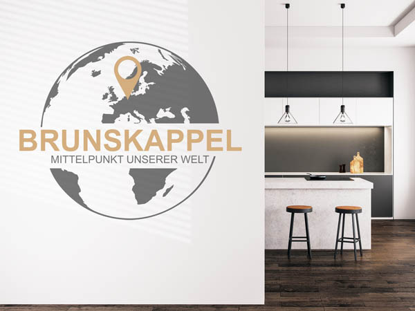 Wandtattoo Brunskappel - Mittelpunkt unserer Welt mit Pin im Globus