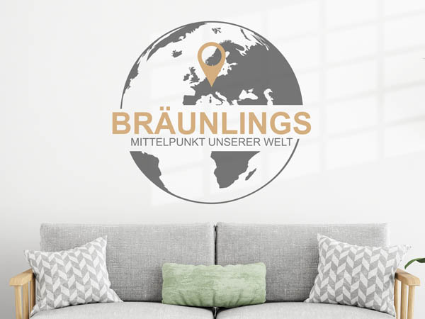 Wandtattoo Bräunlings - Mittelpunkt unserer Welt mit Pin im Globus