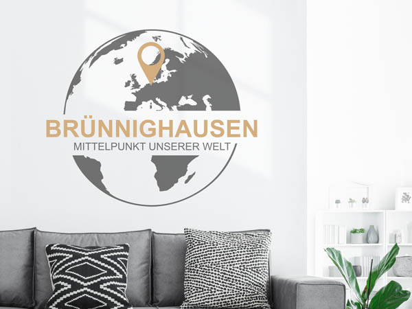 Wandtattoo Brünnighausen - Mittelpunkt unserer Welt mit Pin im Globus