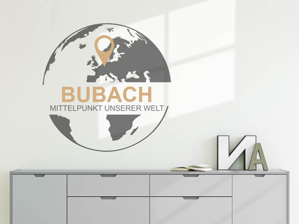 Wandtattoo Bubach - Mittelpunkt unserer Welt mit Pin im Globus