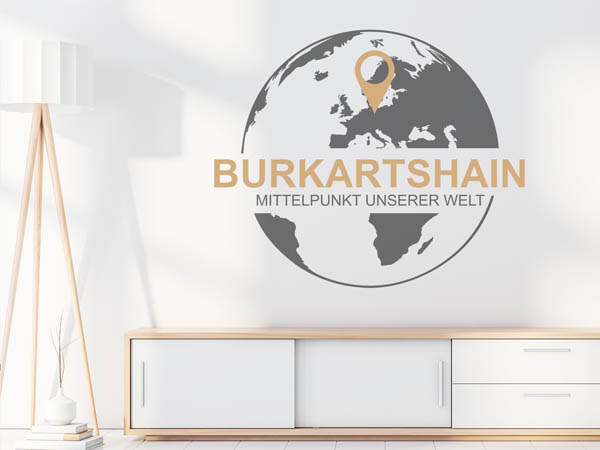 Wandtattoo Burkartshain - Mittelpunkt unserer Welt mit Pin im Globus