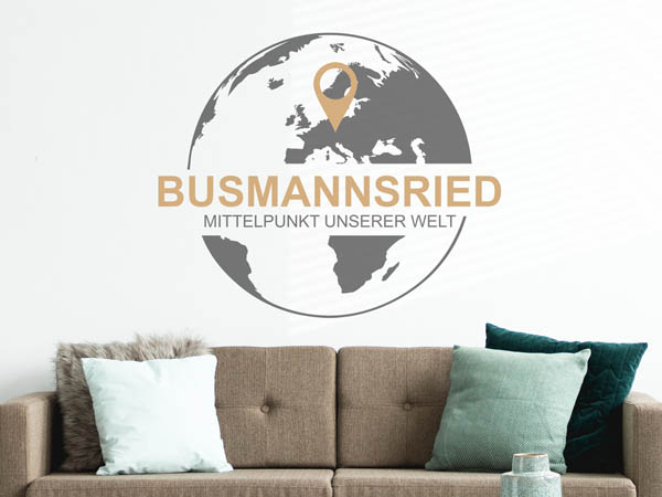 Wandtattoo Busmannsried - Mittelpunkt unserer Welt mit Pin im Globus