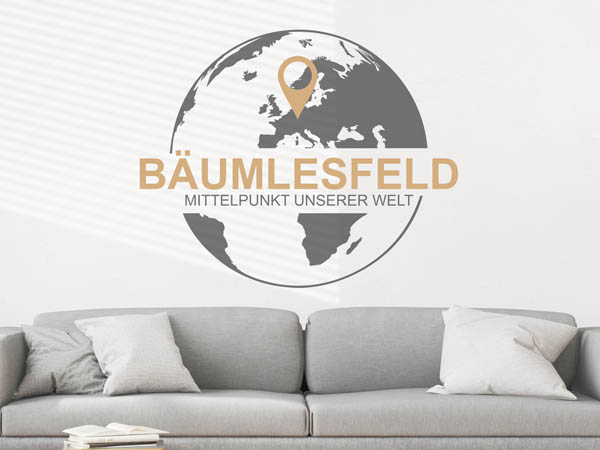 Wandtattoo Bäumlesfeld - Mittelpunkt unserer Welt mit Pin im Globus