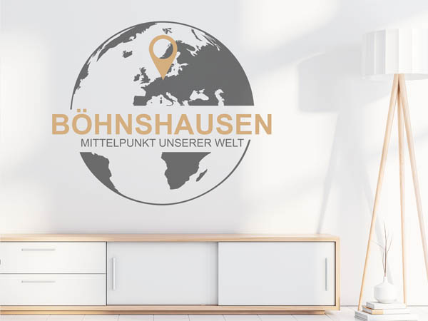 Wandtattoo Böhnshausen - Mittelpunkt unserer Welt mit Pin im Globus
