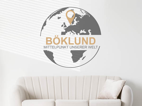 Wandtattoo Böklund - Mittelpunkt unserer Welt mit Pin im Globus