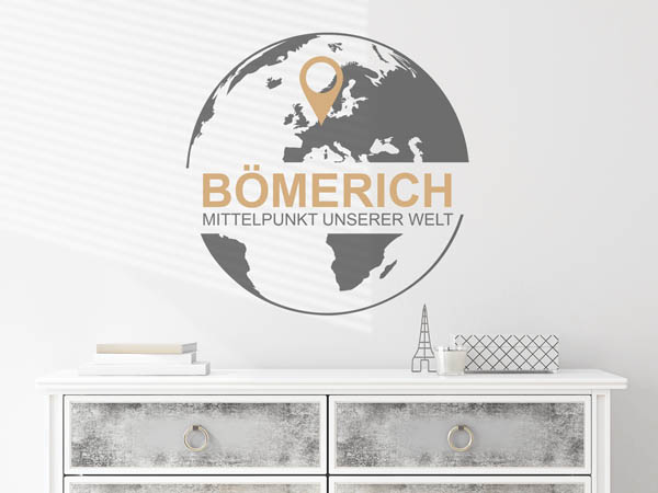 Wandtattoo Bömerich - Mittelpunkt unserer Welt mit Pin im Globus