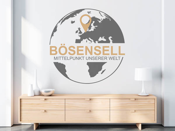 Wandtattoo Bösensell - Mittelpunkt unserer Welt mit Pin im Globus