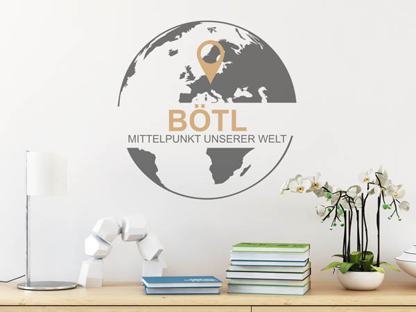 Wandtattoo Bötl - Mittelpunkt unserer Welt mit Pin im Globus
