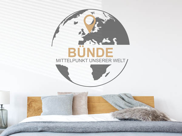 Wandtattoo Bünde - Mittelpunkt unserer Welt mit Pin im Globus
