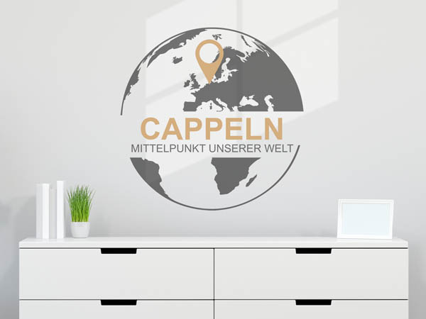 Wandtattoo Cappeln - Mittelpunkt unserer Welt mit Pin im Globus