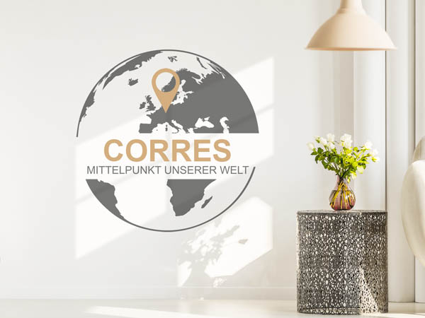 Wandtattoo Corres - Mittelpunkt unserer Welt mit Pin im Globus