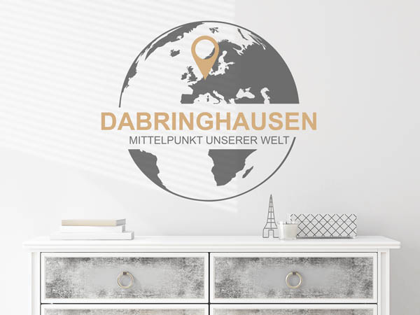 Wandtattoo Dabringhausen - Mittelpunkt unserer Welt mit Pin im Globus