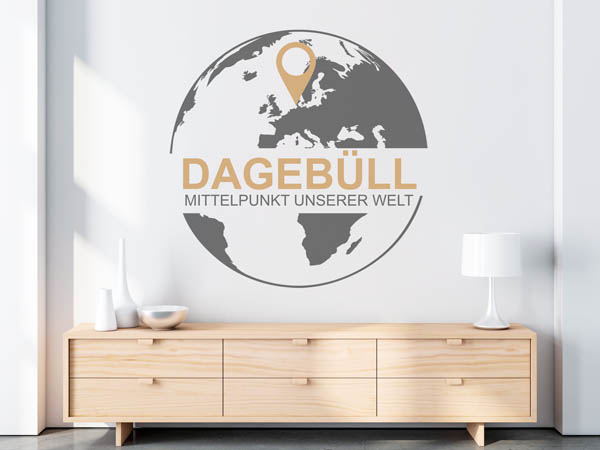 Wandtattoo Dagebüll - Mittelpunkt unserer Welt mit Pin im Globus