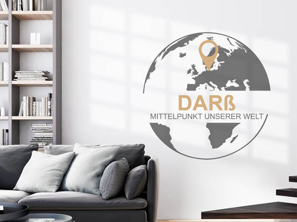 Wandtattoo Darß - Mittelpunkt unserer Welt mit Pin im Globus
