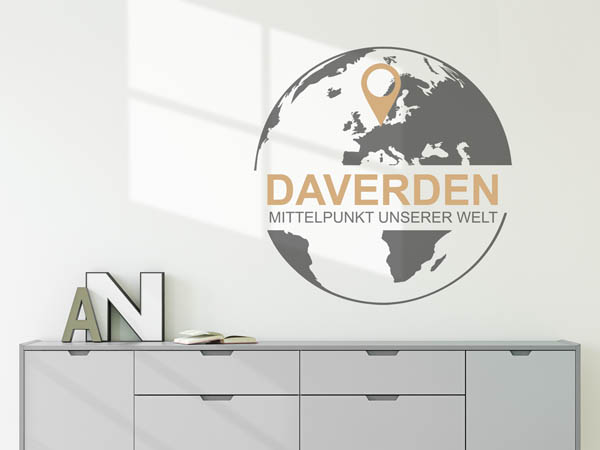 Wandtattoo Daverden - Mittelpunkt unserer Welt mit Pin im Globus