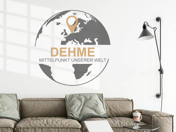 Wandtattoo Dehme - Mittelpunkt unserer Welt mit Pin im Globus