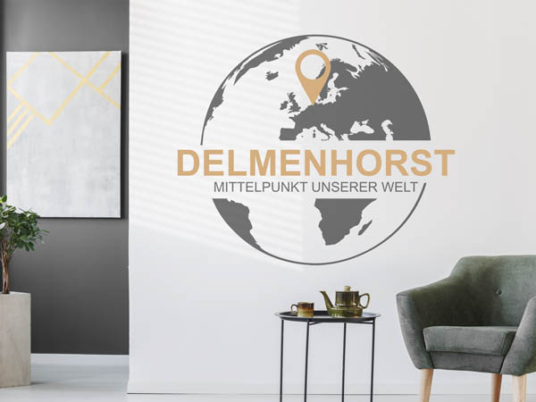 Wandtattoo Delmenhorst - Mittelpunkt unserer Welt mit Pin im Globus