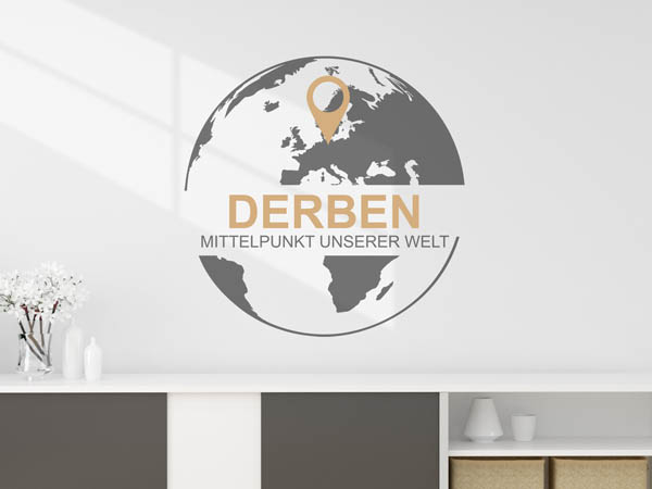 Wandtattoo Derben - Mittelpunkt unserer Welt mit Pin im Globus