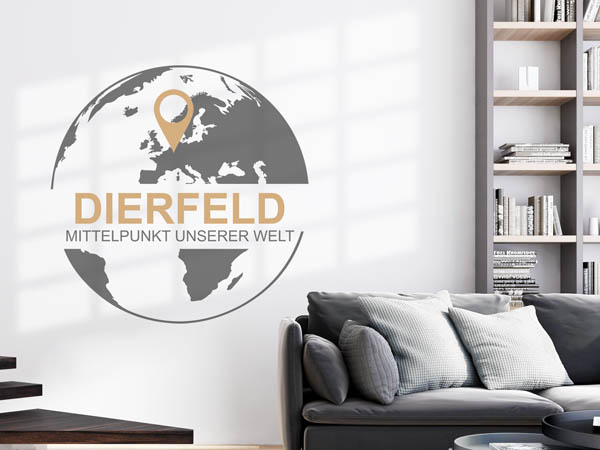 Wandtattoo Dierfeld - Mittelpunkt unserer Welt mit Pin im Globus