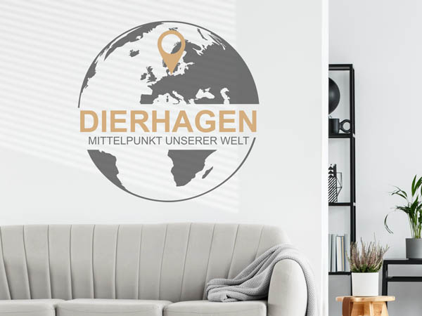 Wandtattoo Dierhagen - Mittelpunkt unserer Welt mit Pin im Globus