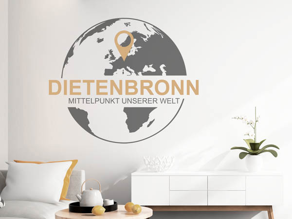 Wandtattoo Dietenbronn - Mittelpunkt unserer Welt mit Pin im Globus