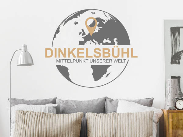 Wandtattoo Dinkelsbühl - Mittelpunkt unserer Welt mit Pin im Globus