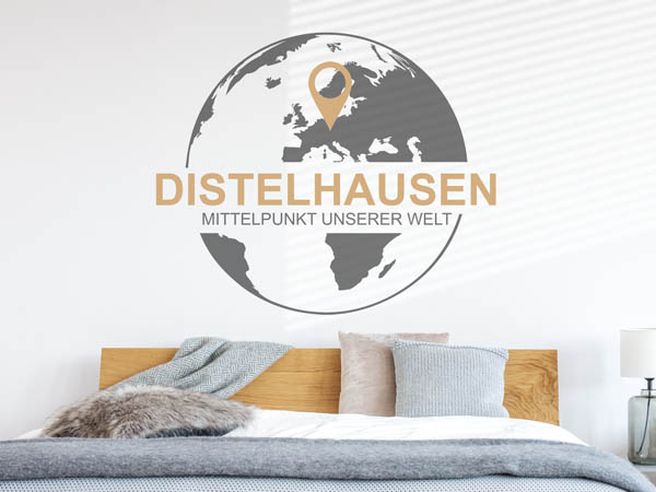 Wandtattoo Distelhausen - Mittelpunkt unserer Welt mit Pin im Globus