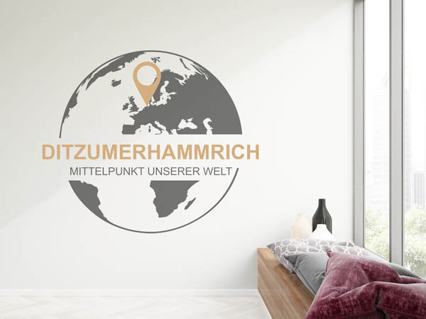Wandtattoo Ditzumerhammrich - Mittelpunkt unserer Welt mit Pin im Globus