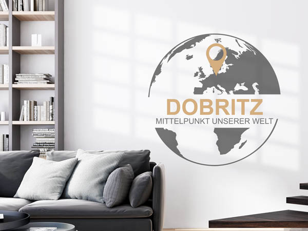 Wandtattoo Dobritz - Mittelpunkt unserer Welt mit Pin im Globus