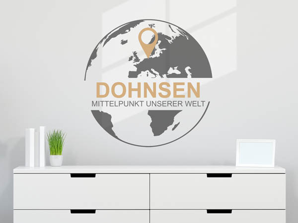 Wandtattoo Dohnsen - Mittelpunkt unserer Welt mit Pin im Globus