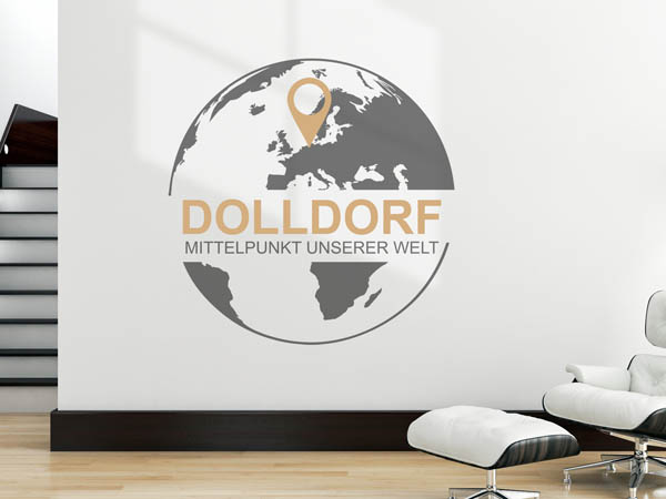 Wandtattoo Dolldorf - Mittelpunkt unserer Welt mit Pin im Globus