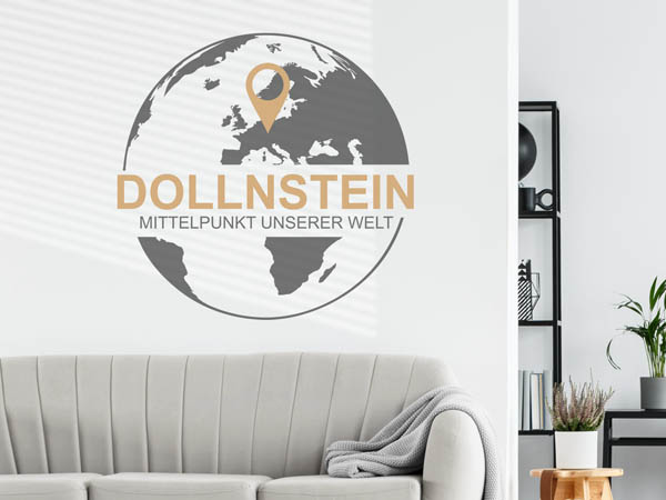 Wandtattoo Dollnstein - Mittelpunkt unserer Welt mit Pin im Globus