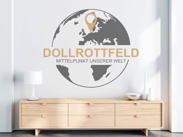Wandtattoo Dollrottfeld - Mittelpunkt unserer Welt mit Pin im Globus