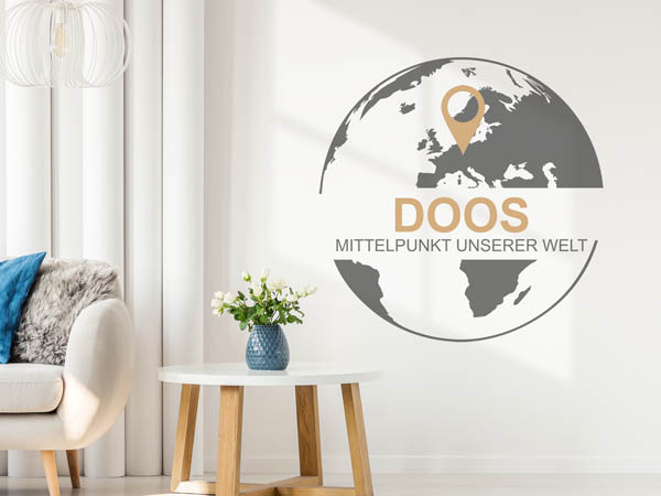 Wandtattoo Doos - Mittelpunkt unserer Welt mit Pin im Globus